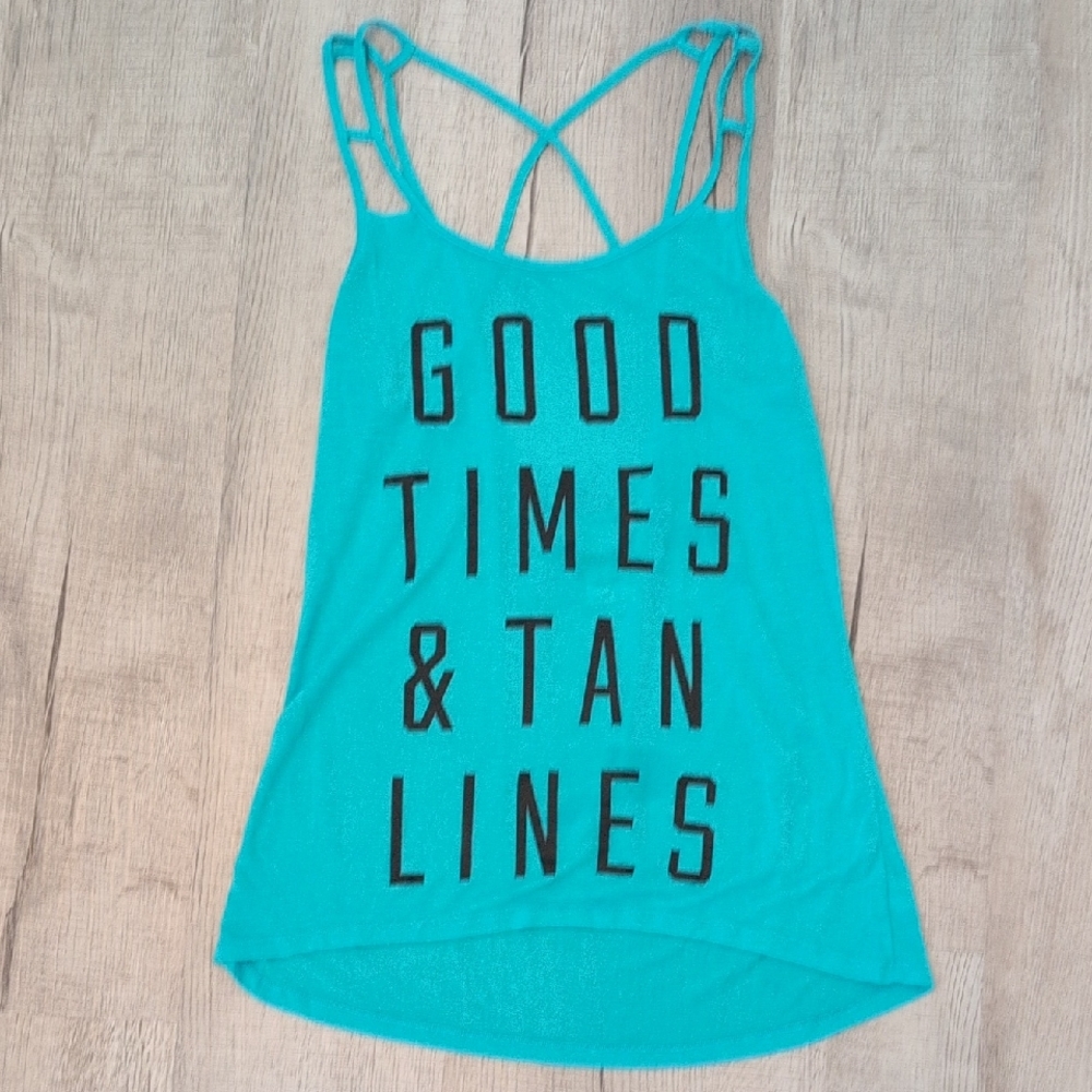 PINK Victoria's Secret Turquoise Graphic Strappy Tank